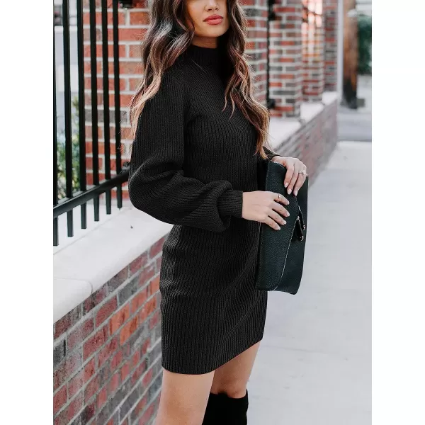 imageANRABESS Women Turtleneck Long Sleeve Knit Stretchable Elasticity Slim Sweater Bodycon Mini Sweater DressBlack
