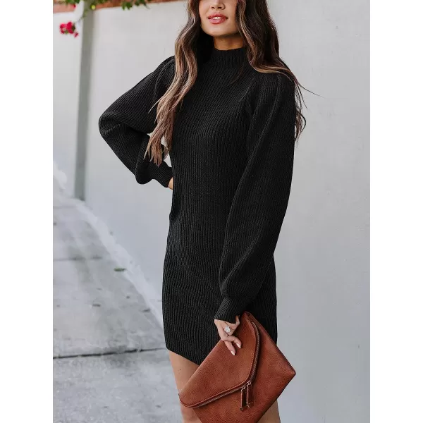 imageANRABESS Women Turtleneck Long Sleeve Knit Stretchable Elasticity Slim Sweater Bodycon Mini Sweater DressBlack