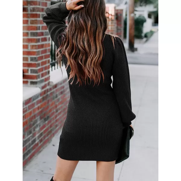 imageANRABESS Women Turtleneck Long Sleeve Knit Stretchable Elasticity Slim Sweater Bodycon Mini Sweater DressBlack