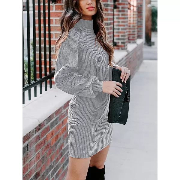 imageANRABESS Women Turtleneck Long Sleeve Knit Stretchable Elasticity Slim Sweater Bodycon Mini Sweater DressGray