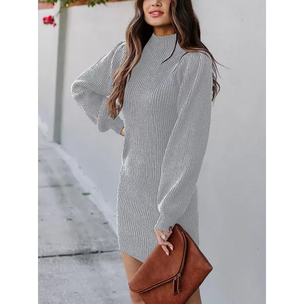 imageANRABESS Women Turtleneck Long Sleeve Knit Stretchable Elasticity Slim Sweater Bodycon Mini Sweater DressGray