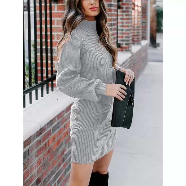 imageANRABESS Women Turtleneck Long Sleeve Knit Stretchable Elasticity Slim Sweater Bodycon Mini Sweater DressGray