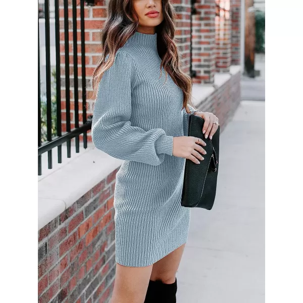 imageANRABESS Women Turtleneck Long Sleeve Knit Stretchable Elasticity Slim Sweater Bodycon Mini Sweater DressGray Blue