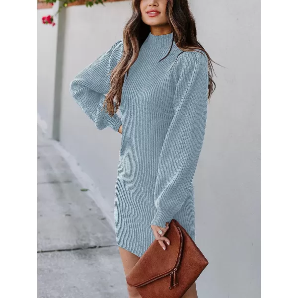 imageANRABESS Women Turtleneck Long Sleeve Knit Stretchable Elasticity Slim Sweater Bodycon Mini Sweater DressGray Blue