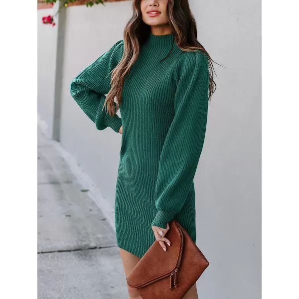 imageANRABESS Women Turtleneck Long Sleeve Knit Stretchable Elasticity Slim Sweater Bodycon Mini Sweater DressGreen