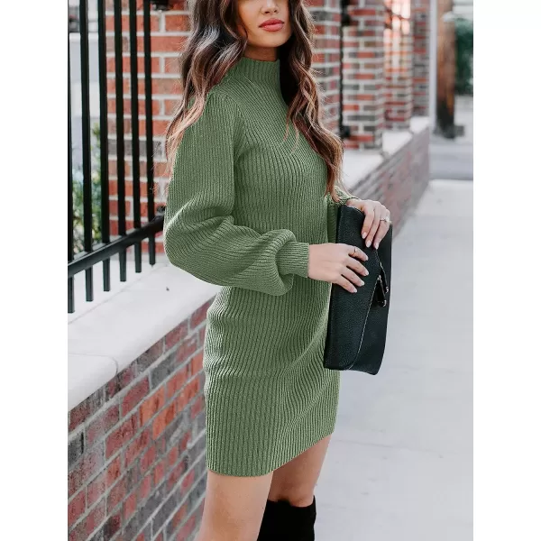imageANRABESS Women Turtleneck Long Sleeve Knit Stretchable Elasticity Slim Sweater Bodycon Mini Sweater DressGreen Gray