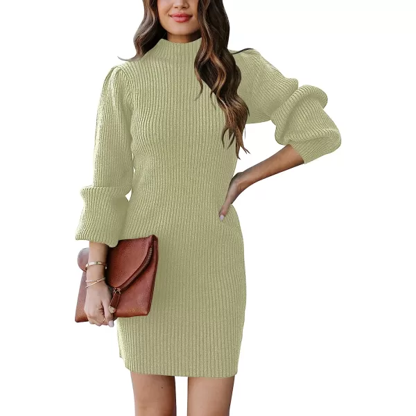 imageANRABESS Women Turtleneck Long Sleeve Knit Stretchable Elasticity Slim Sweater Bodycon Mini Sweater DressLight Green