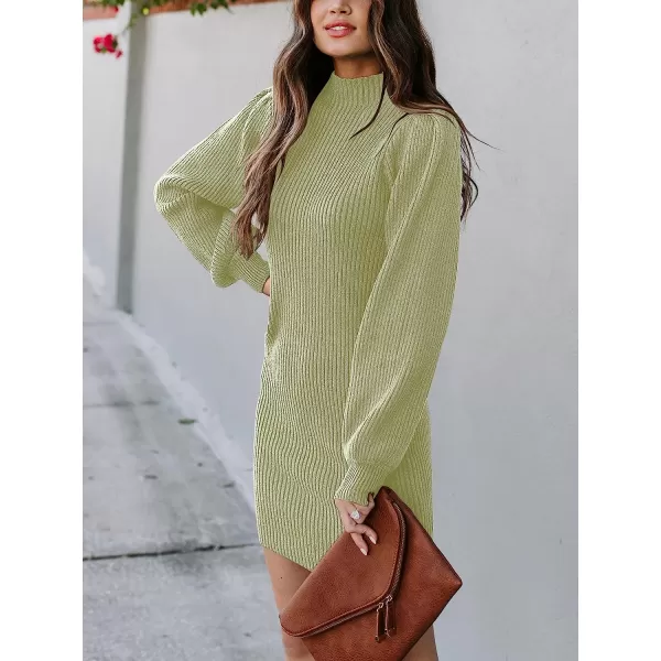 imageANRABESS Women Turtleneck Long Sleeve Knit Stretchable Elasticity Slim Sweater Bodycon Mini Sweater DressLight Green