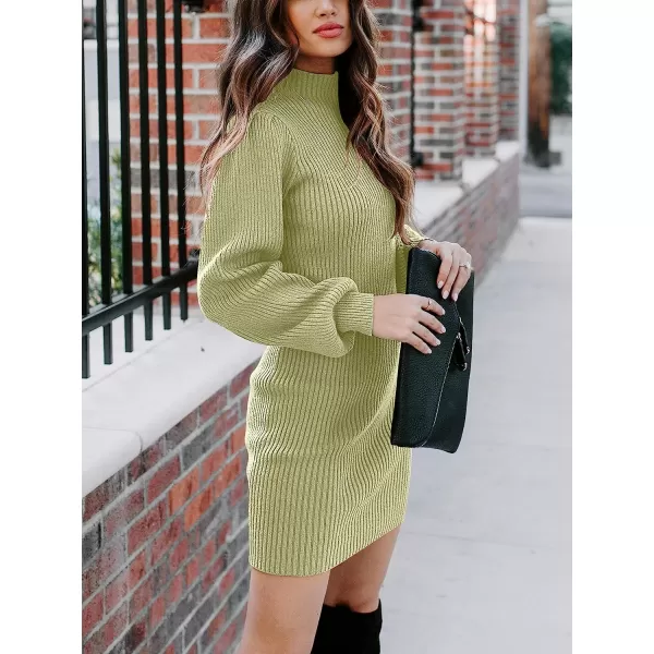 imageANRABESS Women Turtleneck Long Sleeve Knit Stretchable Elasticity Slim Sweater Bodycon Mini Sweater DressLight Green