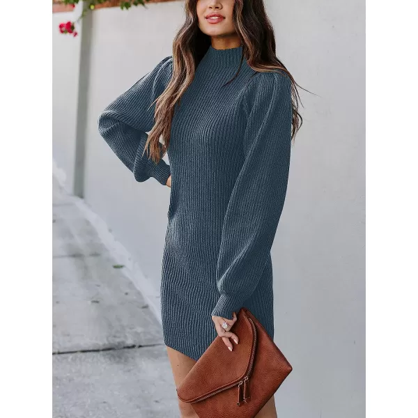 imageANRABESS Women Turtleneck Long Sleeve Knit Stretchable Elasticity Slim Sweater Bodycon Mini Sweater DressNavy