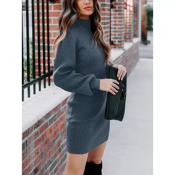 imageANRABESS Women Turtleneck Long Sleeve Knit Stretchable Elasticity Slim Sweater Bodycon Mini Sweater DressNavy