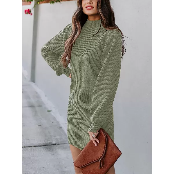 imageANRABESS Women Turtleneck Long Sleeve Knit Stretchable Elasticity Slim Sweater Bodycon Mini Sweater DressPea