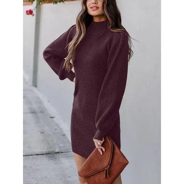 imageANRABESS Women Turtleneck Long Sleeve Knit Stretchable Elasticity Slim Sweater Bodycon Mini Sweater DressPurple 2
