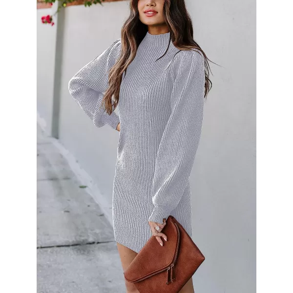 imageANRABESS Women Turtleneck Long Sleeve Knit Stretchable Elasticity Slim Sweater Bodycon Mini Sweater DressPurple Gray