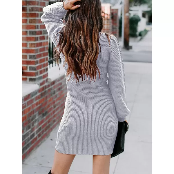 imageANRABESS Women Turtleneck Long Sleeve Knit Stretchable Elasticity Slim Sweater Bodycon Mini Sweater DressPurple Gray