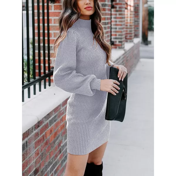 imageANRABESS Women Turtleneck Long Sleeve Knit Stretchable Elasticity Slim Sweater Bodycon Mini Sweater DressPurple Gray