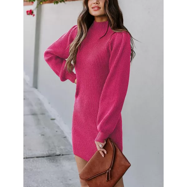 imageANRABESS Women Turtleneck Long Sleeve Knit Stretchable Elasticity Slim Sweater Bodycon Mini Sweater DressRose
