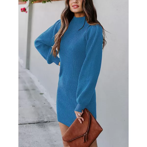 imageANRABESS Women Turtleneck Long Sleeve Knit Stretchable Elasticity Slim Sweater Bodycon Mini Sweater DressRoyal Blue
