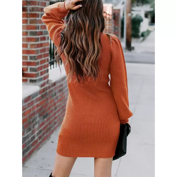 imageANRABESS Women Turtleneck Long Sleeve Knit Stretchable Elasticity Slim Sweater Bodycon Mini Sweater DressRust Orange