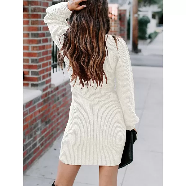 imageANRABESS Women Turtleneck Long Sleeve Knit Stretchable Elasticity Slim Sweater Bodycon Mini Sweater DressWhite