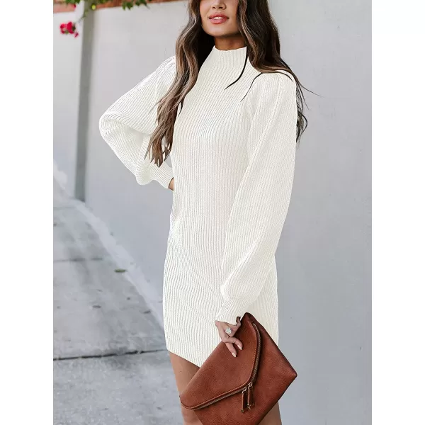 imageANRABESS Women Turtleneck Long Sleeve Knit Stretchable Elasticity Slim Sweater Bodycon Mini Sweater DressWhite