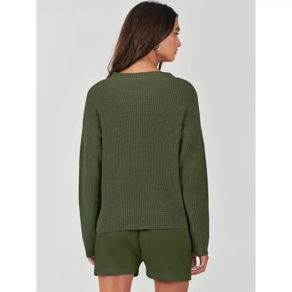 imageANRABESS Women Two Piece Outfits Sweater Sets Knit Pullover Long Sleeves Tops and Shorts Sweatsuit Lounge Set TracksuitArmy Green