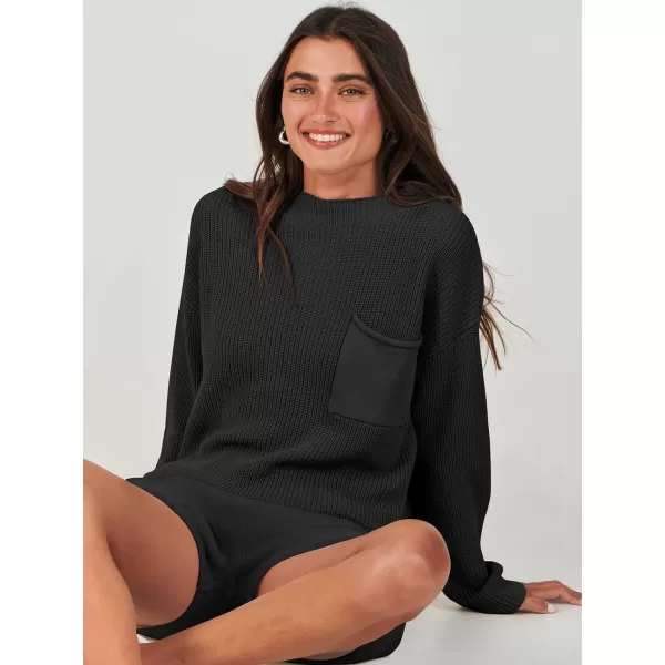 imageANRABESS Women Two Piece Outfits Sweater Sets Knit Pullover Long Sleeves Tops and Shorts Sweatsuit Lounge Set TracksuitBlack