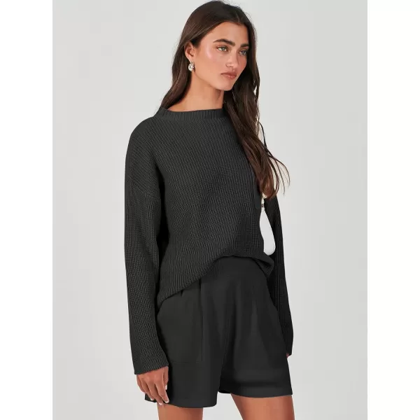 imageANRABESS Women Two Piece Outfits Sweater Sets Knit Pullover Long Sleeves Tops and Shorts Sweatsuit Lounge Set TracksuitBlack