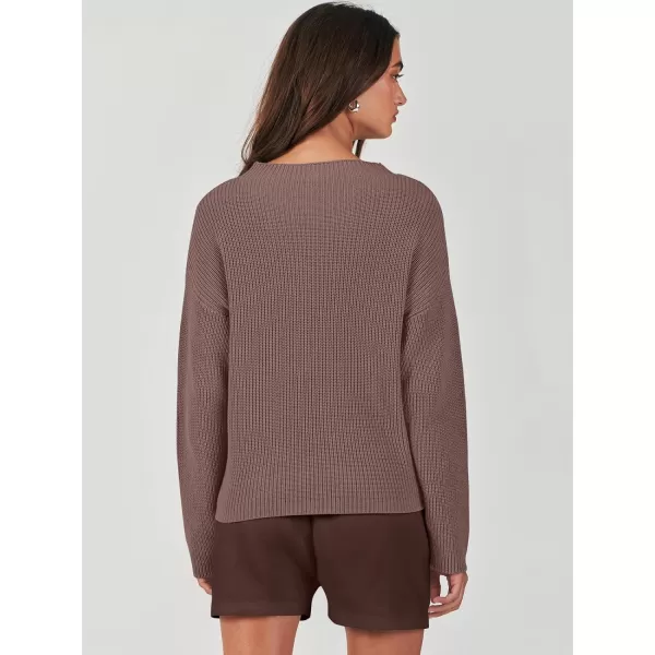 imageANRABESS Women Two Piece Outfits Sweater Sets Knit Pullover Long Sleeves Tops and Shorts Sweatsuit Lounge Set TracksuitCoffee