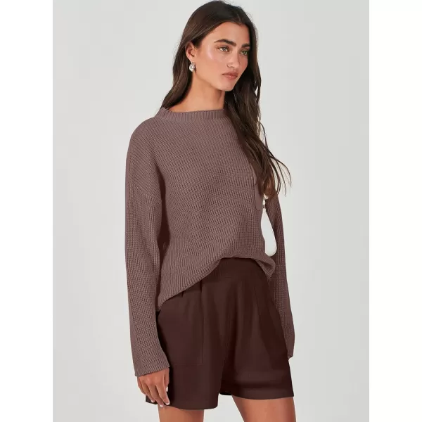 imageANRABESS Women Two Piece Outfits Sweater Sets Knit Pullover Long Sleeves Tops and Shorts Sweatsuit Lounge Set TracksuitCoffee