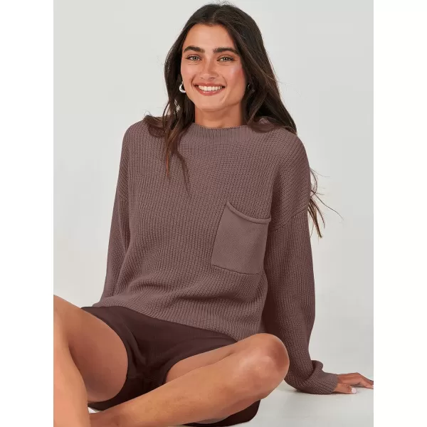 imageANRABESS Women Two Piece Outfits Sweater Sets Knit Pullover Long Sleeves Tops and Shorts Sweatsuit Lounge Set TracksuitCoffee