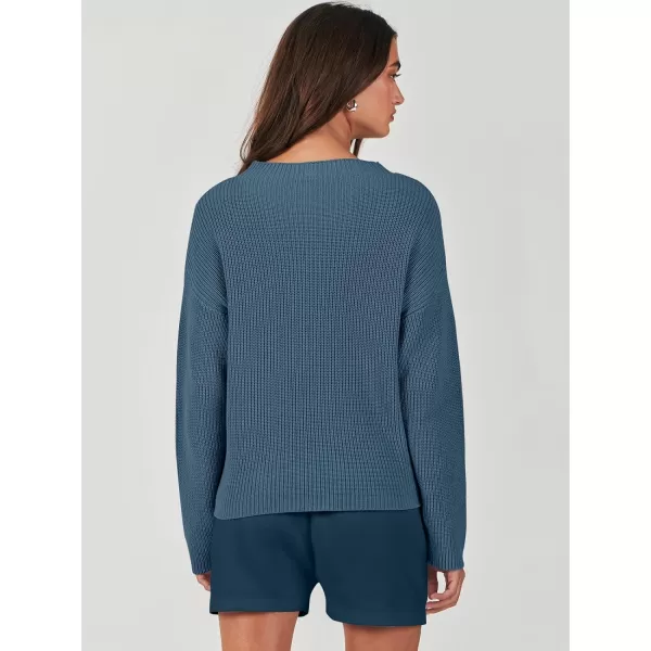 imageANRABESS Women Two Piece Outfits Sweater Sets Knit Pullover Long Sleeves Tops and Shorts Sweatsuit Lounge Set TracksuitDeep Blue