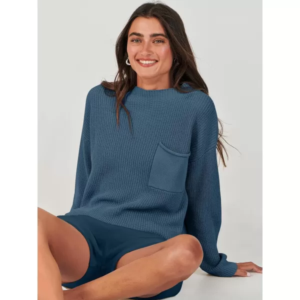 imageANRABESS Women Two Piece Outfits Sweater Sets Knit Pullover Long Sleeves Tops and Shorts Sweatsuit Lounge Set TracksuitDeep Blue