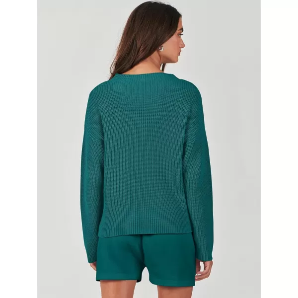 imageANRABESS Women Two Piece Outfits Sweater Sets Knit Pullover Long Sleeves Tops and Shorts Sweatsuit Lounge Set TracksuitDeep Green