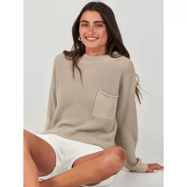 imageANRABESS Women Two Piece Outfits Sweater Sets Knit Pullover Long Sleeves Tops and Shorts Sweatsuit Lounge Set TracksuitKhaki White