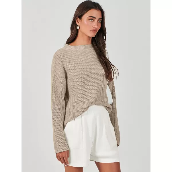 imageANRABESS Women Two Piece Outfits Sweater Sets Knit Pullover Long Sleeves Tops and Shorts Sweatsuit Lounge Set TracksuitKhaki White