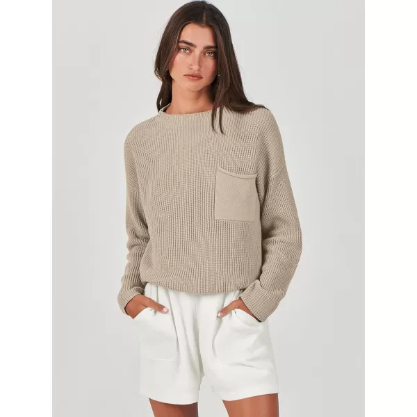 imageANRABESS Women Two Piece Outfits Sweater Sets Knit Pullover Long Sleeves Tops and Shorts Sweatsuit Lounge Set TracksuitKhaki White