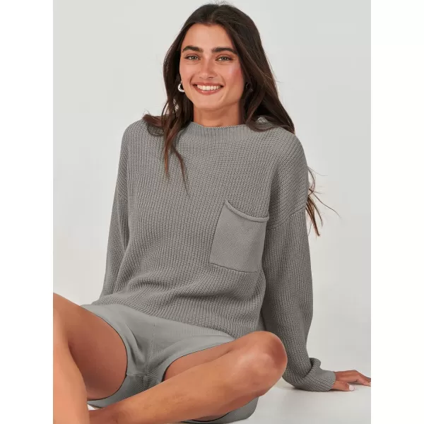 imageANRABESS Women Two Piece Outfits Sweater Sets Knit Pullover Long Sleeves Tops and Shorts Sweatsuit Lounge Set TracksuitLight Grey