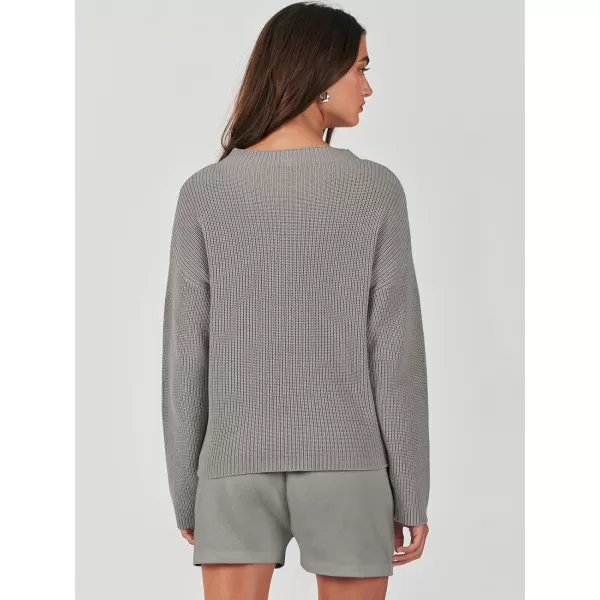 imageANRABESS Women Two Piece Outfits Sweater Sets Knit Pullover Long Sleeves Tops and Shorts Sweatsuit Lounge Set TracksuitLight Grey