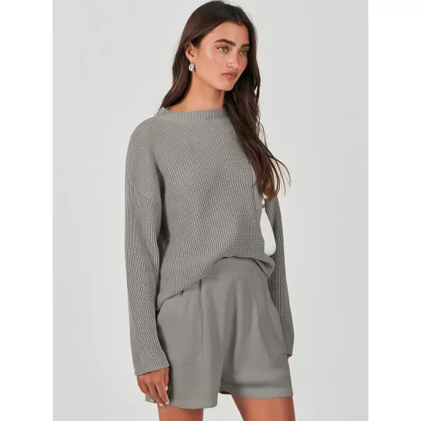 imageANRABESS Women Two Piece Outfits Sweater Sets Knit Pullover Long Sleeves Tops and Shorts Sweatsuit Lounge Set TracksuitLight Grey