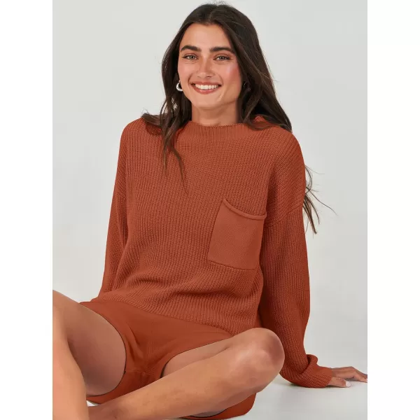 imageANRABESS Women Two Piece Outfits Sweater Sets Knit Pullover Long Sleeves Tops and Shorts Sweatsuit Lounge Set TracksuitRust