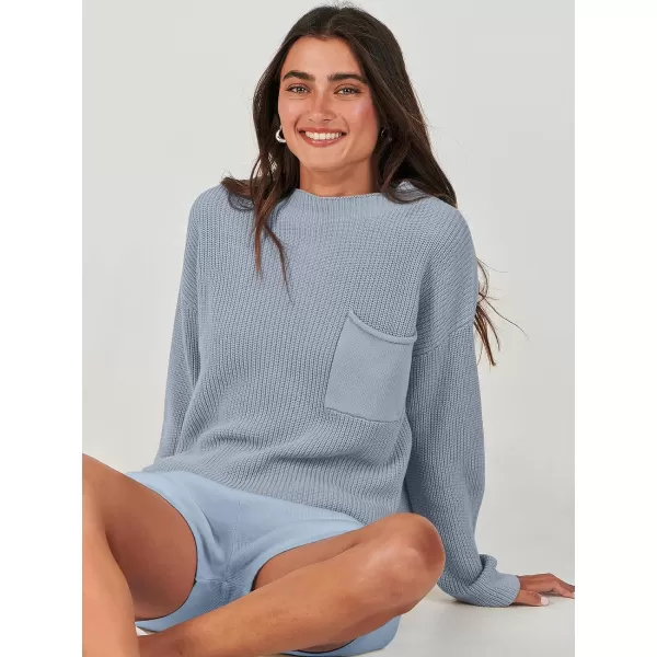 imageANRABESS Women Two Piece Outfits Sweater Sets Knit Pullover Long Sleeves Tops and Shorts Sweatsuit Lounge Set TracksuitSky