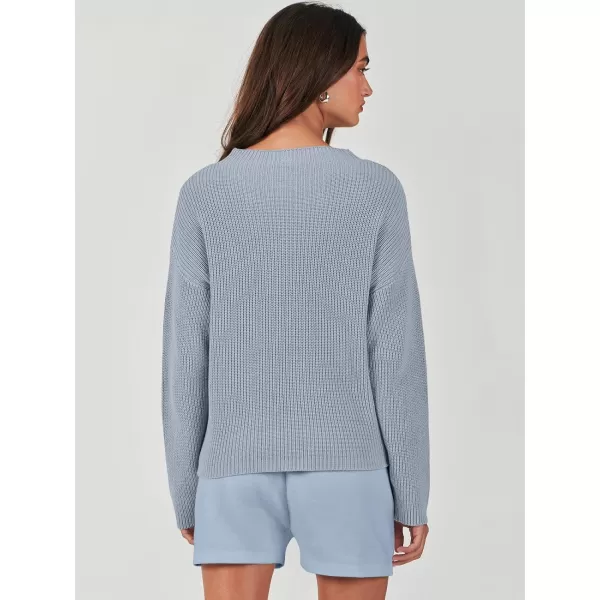 imageANRABESS Women Two Piece Outfits Sweater Sets Knit Pullover Long Sleeves Tops and Shorts Sweatsuit Lounge Set TracksuitSky
