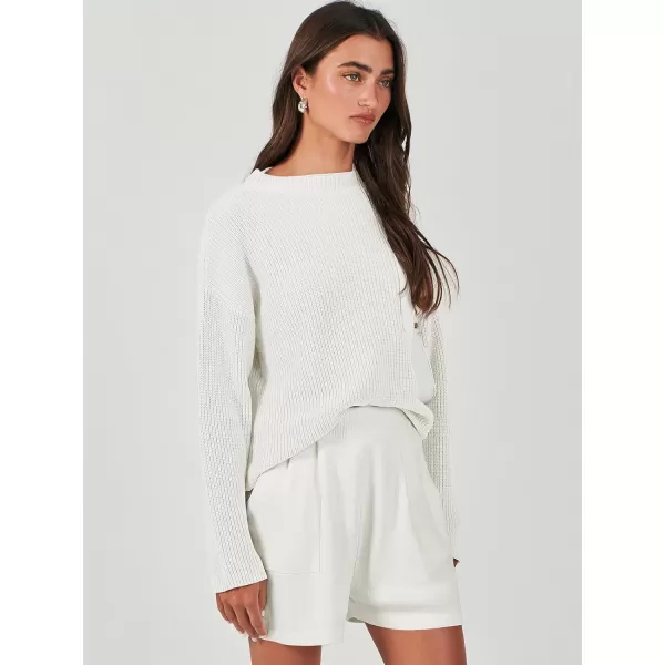 imageANRABESS Women Two Piece Outfits Sweater Sets Knit Pullover Long Sleeves Tops and Shorts Sweatsuit Lounge Set TracksuitWhite