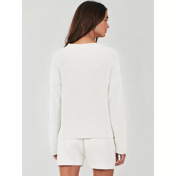 imageANRABESS Women Two Piece Outfits Sweater Sets Knit Pullover Long Sleeves Tops and Shorts Sweatsuit Lounge Set TracksuitWhite