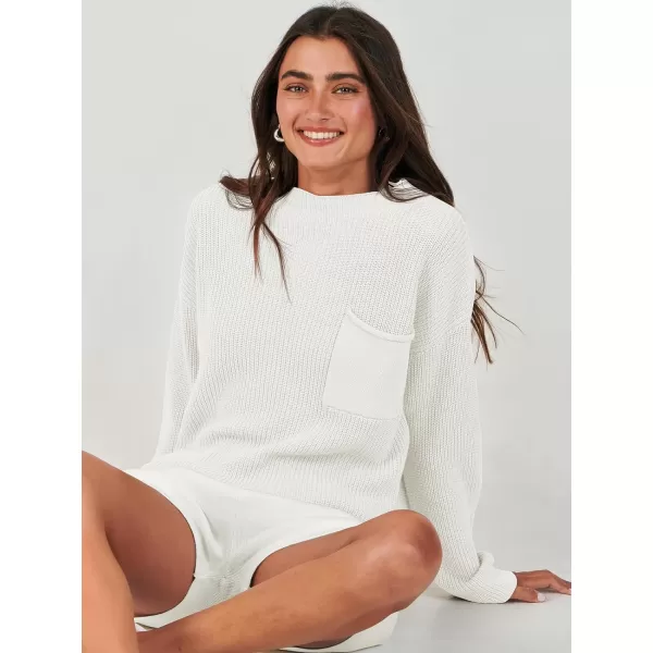 imageANRABESS Women Two Piece Outfits Sweater Sets Knit Pullover Long Sleeves Tops and Shorts Sweatsuit Lounge Set TracksuitWhite