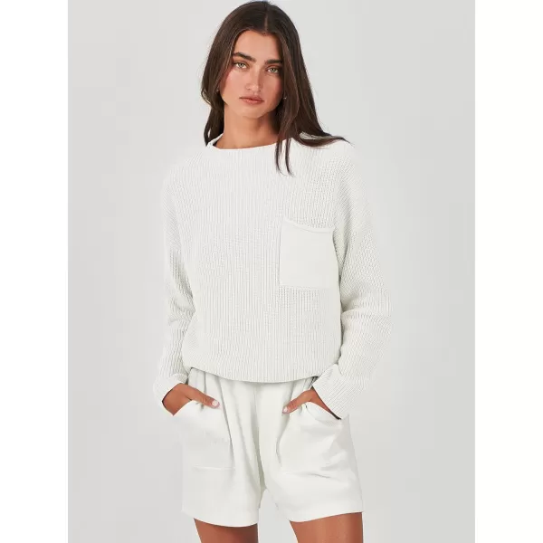 imageANRABESS Women Two Piece Outfits Sweater Sets Knit Pullover Long Sleeves Tops and Shorts Sweatsuit Lounge Set TracksuitWhite