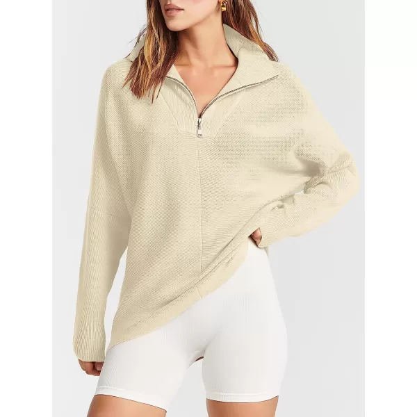 imageANRABESS Womens 14 Zipper V Neck Collared Long Batwing Sleeve Oversized Slouchy High Low Knit Tunic SweaterApricot
