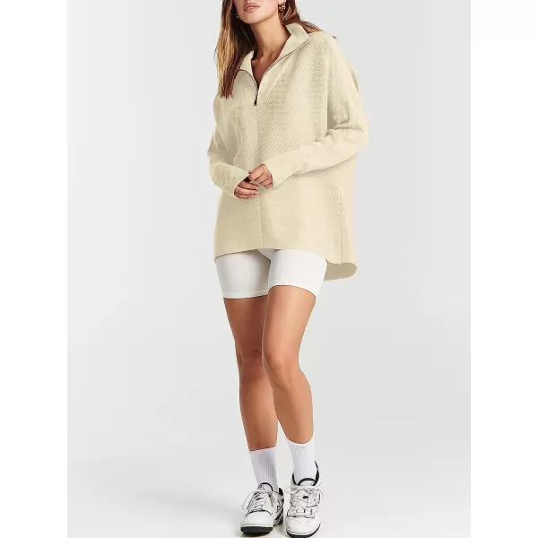 imageANRABESS Womens 14 Zipper V Neck Collared Long Batwing Sleeve Oversized Slouchy High Low Knit Tunic SweaterApricot