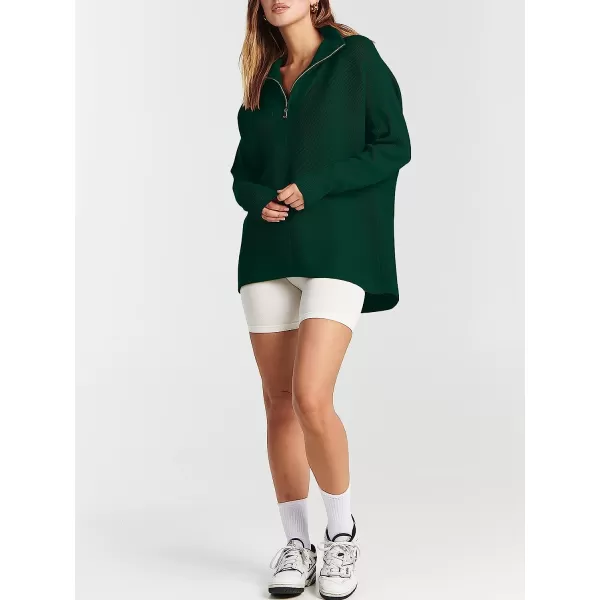 imageANRABESS Womens 14 Zipper V Neck Collared Long Batwing Sleeve Oversized Slouchy High Low Knit Tunic SweaterOpal Green